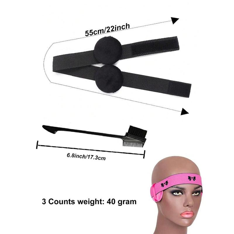 Hair Edge Melt Band with Ear Protector Kit, 2 Counts Edge Melt Band & 1 Count Brush, Heatless Hair Styling Tool, Professional Hair Styling Accessories