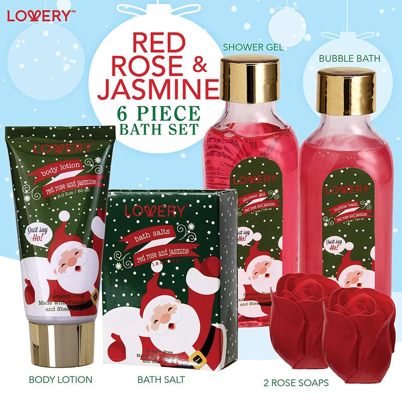 Red Rose and Jasmine Home Bath Set - 6Pc Christmas Gift Aroma Body Care