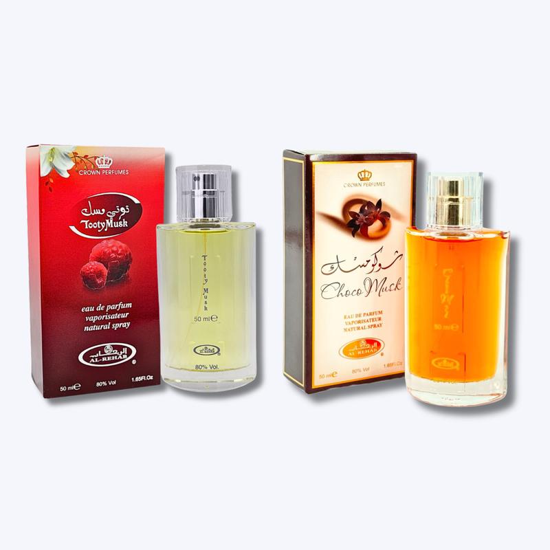 Choco Musk & Tooty Musk 50 ML   1.65 FL.OZ EAU DE PARFUM BY AL REHAB Fragrance Perfume Vanilla Scent Aroma Cosmetic Cologne Scent Scented