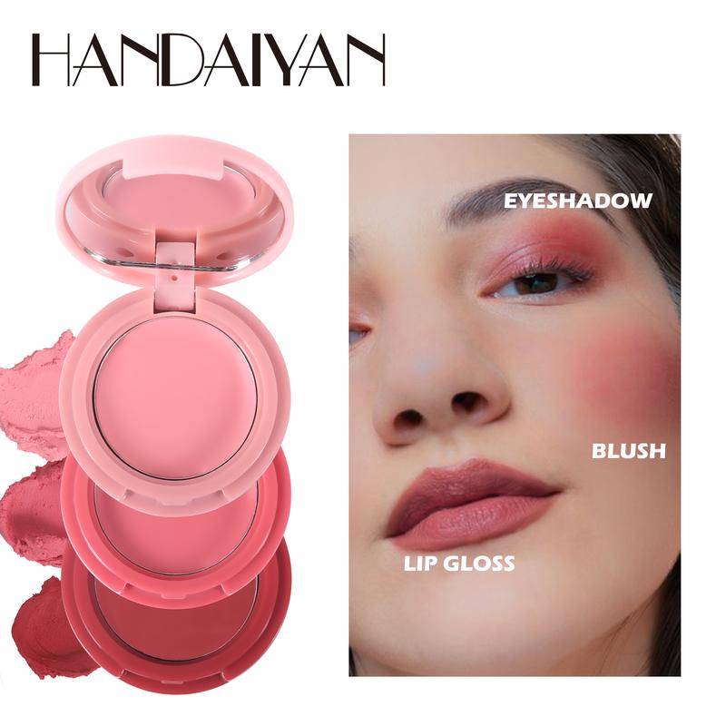 HANDAIYAN 3 in 1 Contour Highlighter Blush Makeup Palette, Shimmer Matte 3 Colors Pigmented Brighten Highlighting Bronzer Blusher Eyeshadow Pallet, Long Lasting Shaping Full Face Eyes Makeup kit