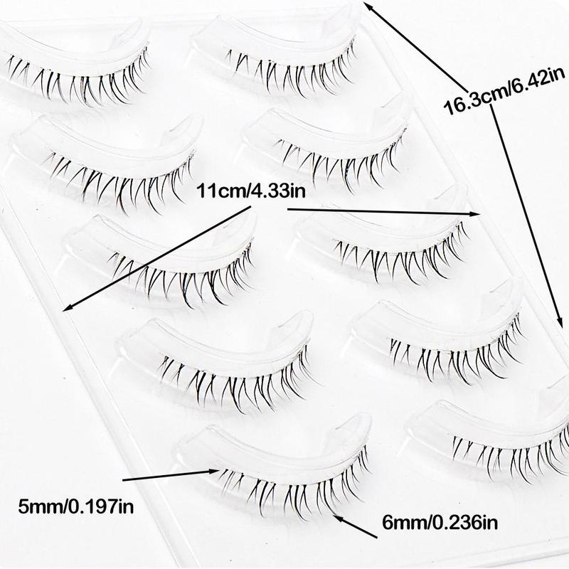 Clear Band Wispy False Lashes, 5 Pairs Reusable Dramatic Anime Lower Lashes, DIY Cosplay Bottom Eyelashes, Eye Makeup Product for Women