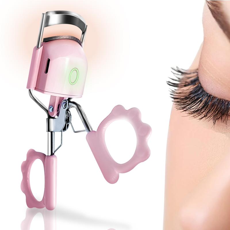 Pinkiou Heated Eyelash Curler Clamp USB Portable Electric Eyelash Curler 24 Hours Long Lasting with Sensing Heating Silicone Pad (Pink) Facial Comfort