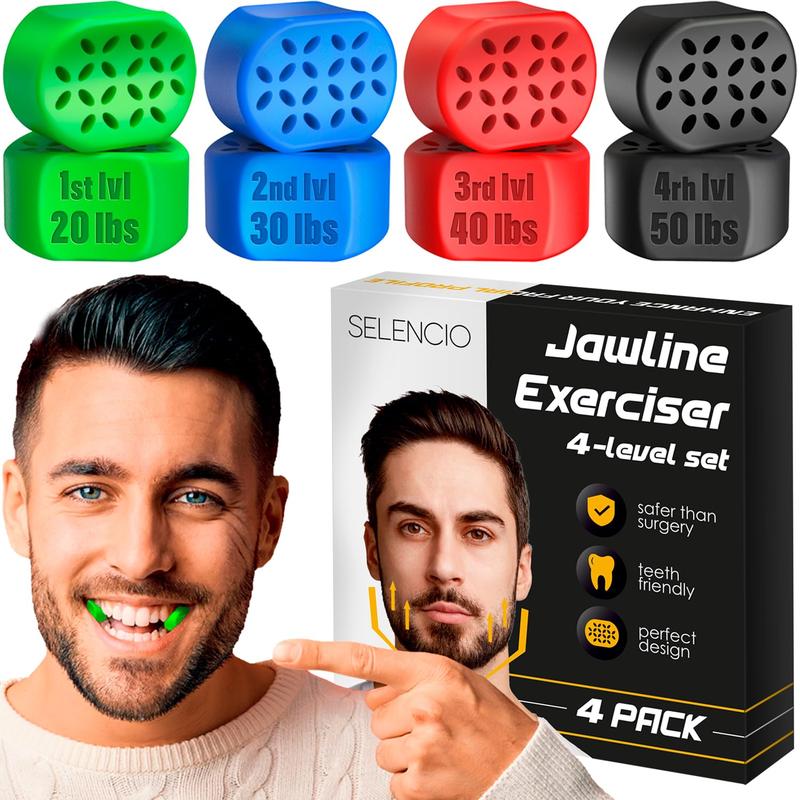 [New Version] Jawline Exerciser 8 pcs for Men & Women - Powerful Jaw Trainer - Double Chin Reducer Eliminator - Silicone Jaw Toner Tablets - Face Shaper & Strengthener