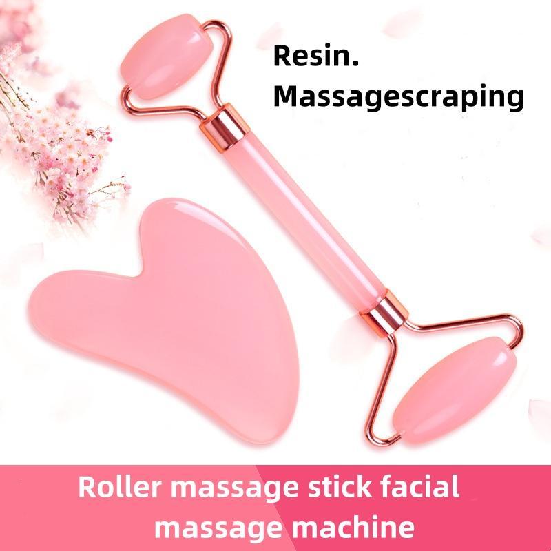 Double-ended Facial Massage Roller & Heart-shaped Scraping Board, 2 Counts Manual Face Massage Tool, Skin Care Tool for Women