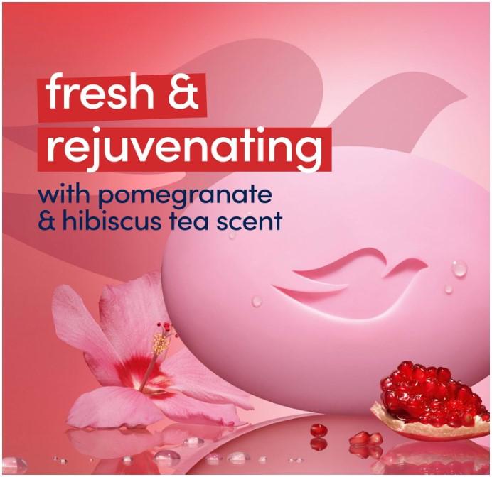 Dove Beauty Bar Soap Rejuvenating Pomegranate & Hibiscus Tea 6 Count for Revitalized Skin, Refreshes Skin 3.75 oz