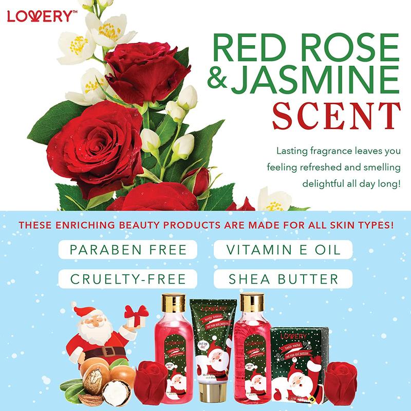 Red Rose and Jasmine Home Bath Set - 6Pc Christmas Gift Aroma Body Care