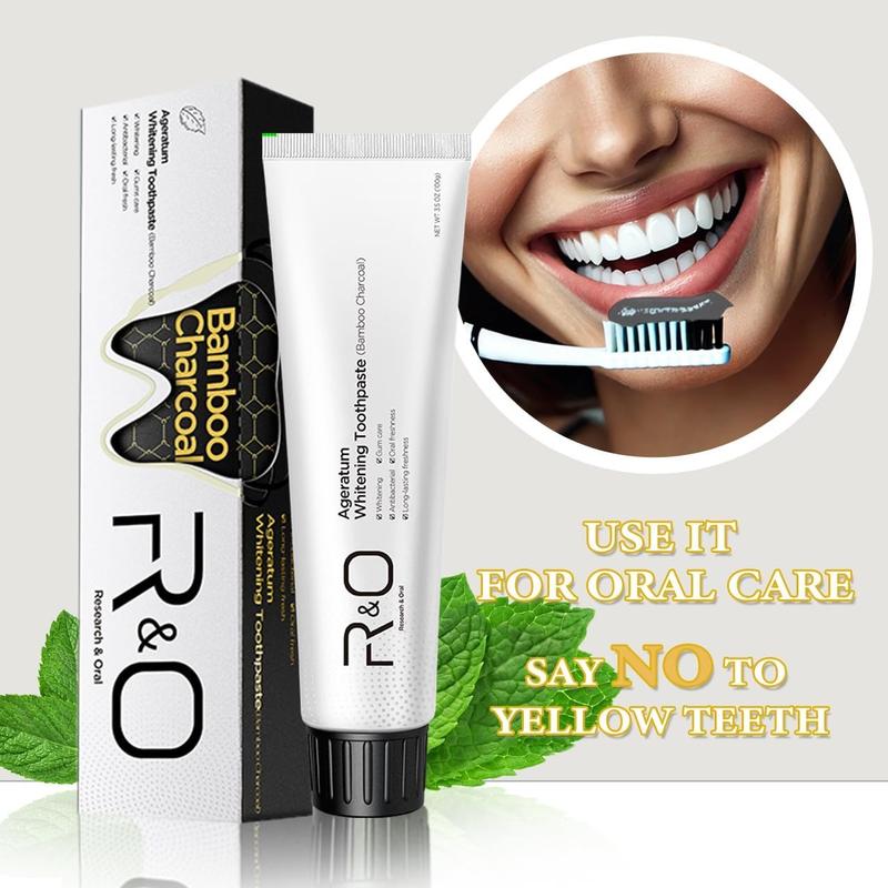 R&O Ageratum Whitening Toothpaste with Bamboo Charcoal, 3.53 oz - Great for Teeth Whitening, Removes Stubborn Stains, Long - Lasting Fresh Breath, Reduces Plaque, Promotes Oral Health Gentle Cleansing