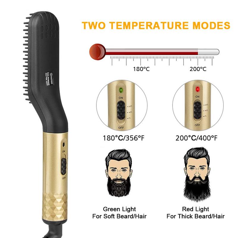 LIGOPAPO Heated Styling Comb for Men Hair Beard Straightener 2-in-1 Heated Beard Brush Short Hair Straightening Comb 2 Settings Ionic Technology Eliminates Frizz Straightener Portable for Travel, Great Gift for Husband Dad Boyfriend