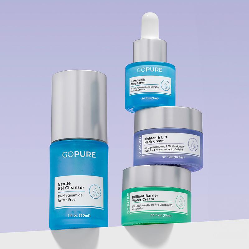 GOPURE The Glow Essentials Gift Set - Mini: Gentle Gel Cleanser + Dramatically Dewy Serum + Brilliant Barrier Water Cream + Tighten & Lift Neck Cream