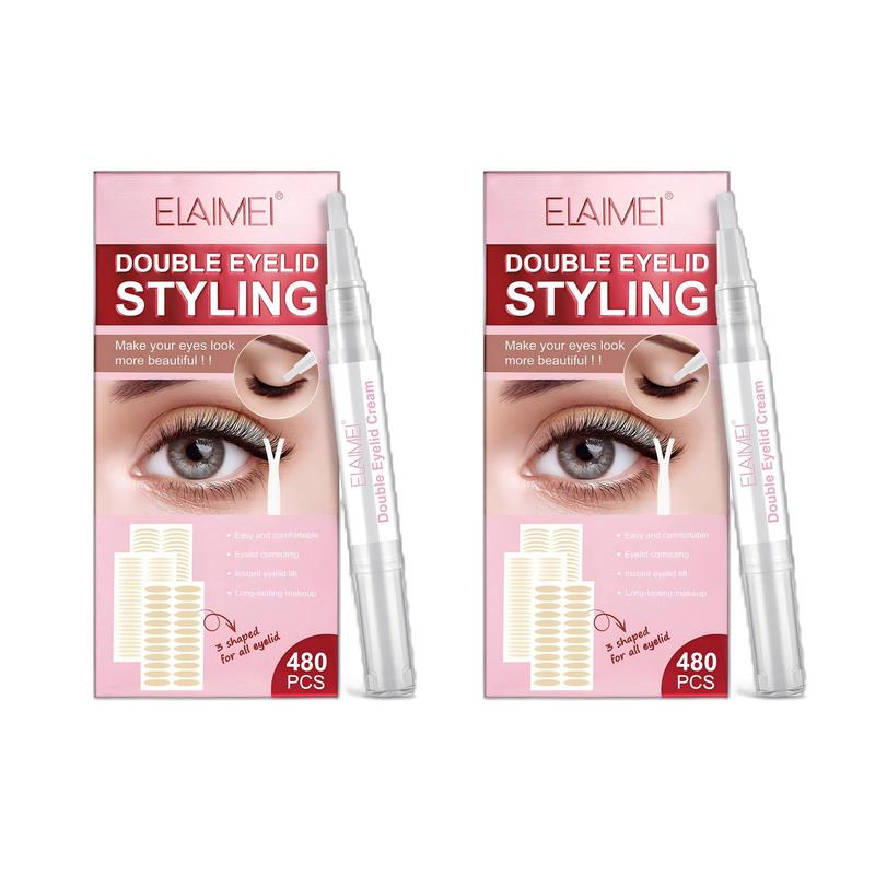 ELAIMEI Double Eyelid Tape Kit,  Droopy Eyelid, Big Eye Tools, 480Pcs Double Eyelid Strip,  Fork Rods & Tweezers