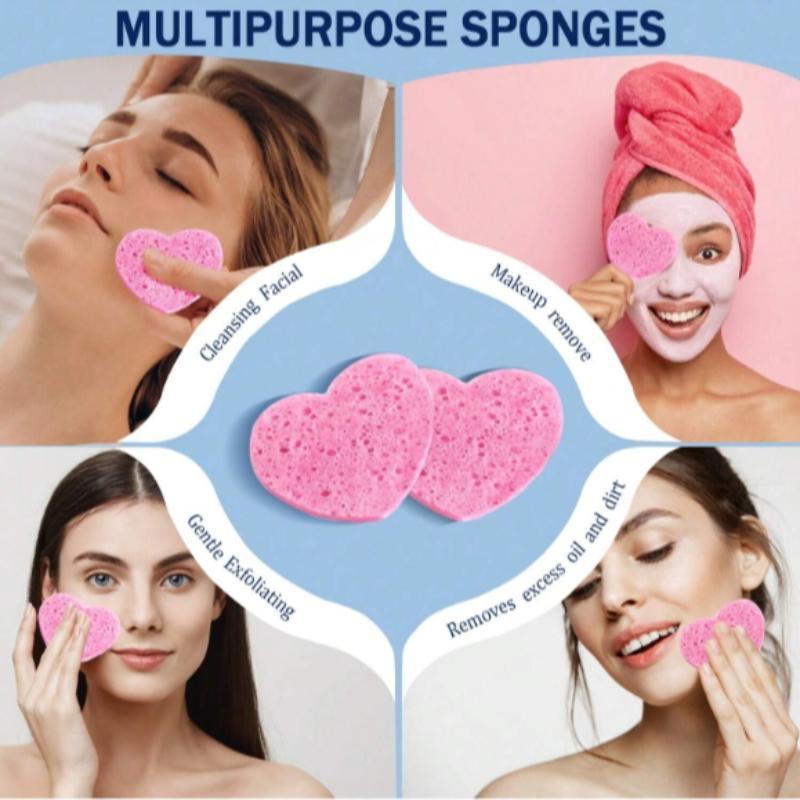 Heart Shaped Facial Cleansing Pad, 50pcs box Disposable Face Sponge, Natural Face Exfoliator with Storage Container for Makeup Remover Travel, Skincare Tools