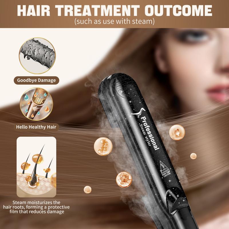 Steam Hair Straightener Professional Salon Ceramic Tourmaline Vapor Flat Iron 2 in 1 Straightening Curling Iron Dual Voltage LED Temp Comfort