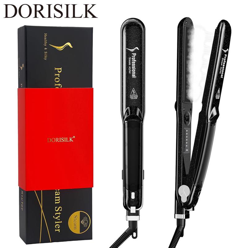 Steam Hair Straightener Professional Salon Ceramic Tourmaline Vapor Flat Iron 2 in 1 Straightening Curling Iron Dual Voltage LED Temp Comfort