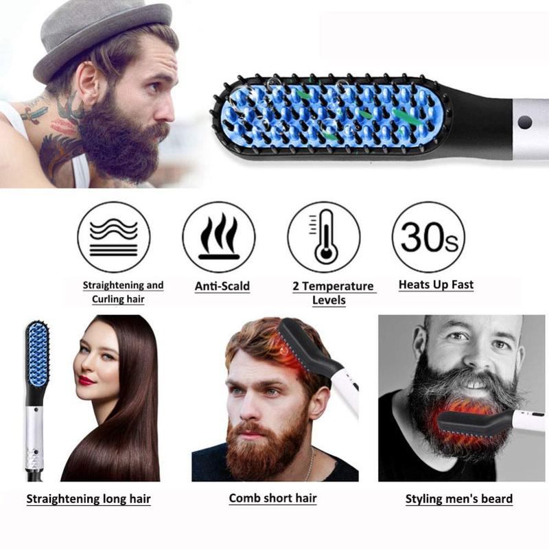 LIGOPAPO Heated Styling Comb for Men Hair Beard Straightener 2-in-1 Heated Beard Brush Short Hair Straightening Comb 2 Settings Ionic Technology Eliminates Frizz Straightener Portable for Travel, Great Gift for Husband Dad Boyfriend