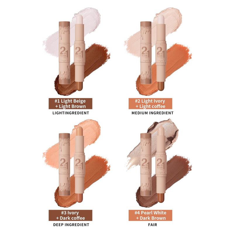 Double-ended Highlighter Contour Stick, 1 Count Long Lasting Concealer Stick, Facial Makeup Tool for Women & Girls