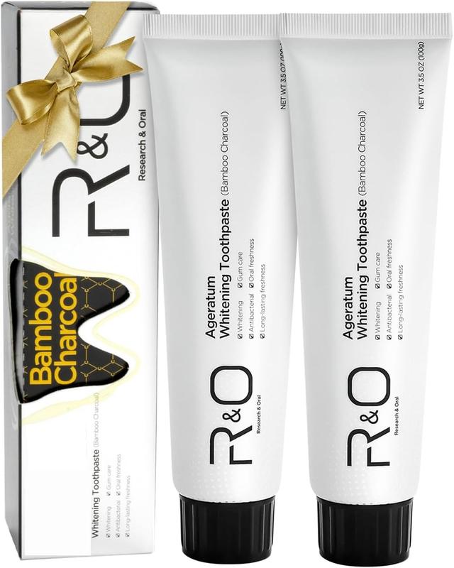 R&O Ageratum Whitening Toothpaste with Bamboo Charcoal, 3.53 oz - Great for Teeth Whitening, Removes Stubborn Stains, Long - Lasting Fresh Breath, Reduces Plaque, Promotes Oral Health Gentle Cleansing