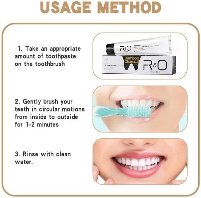 R&O Ageratum Whitening Toothpaste with Bamboo Charcoal, 3.53 oz - Great for Teeth Whitening, Removes Stubborn Stains, Long - Lasting Fresh Breath, Reduces Plaque, Promotes Oral Health Gentle Cleansing