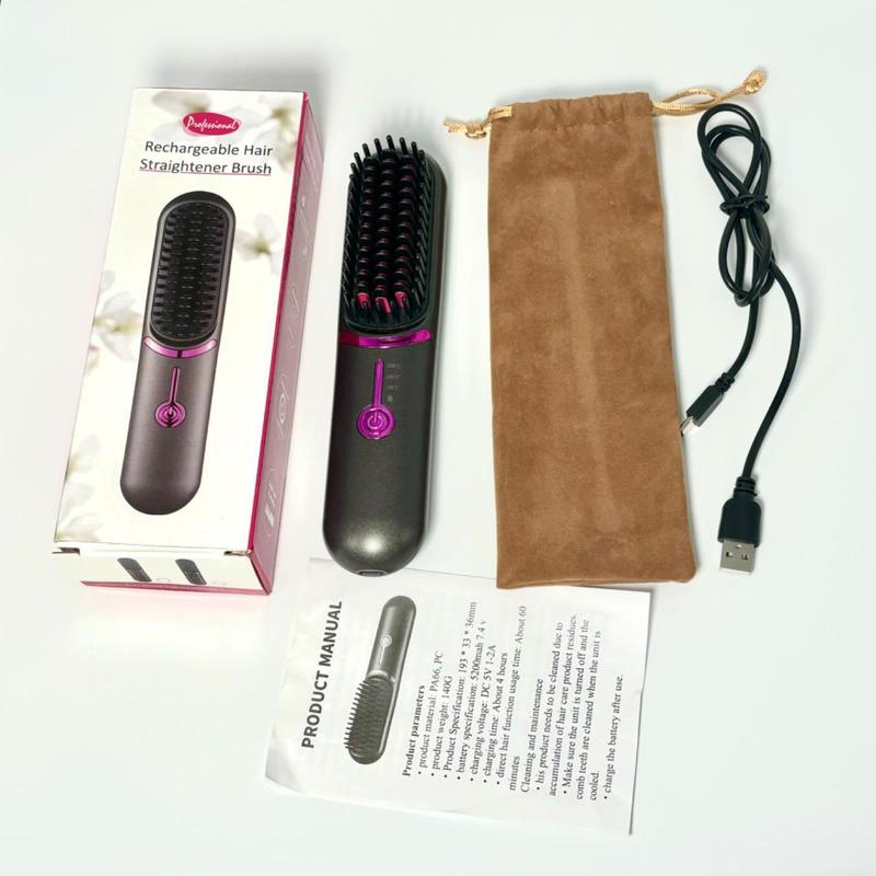 Summer Wireless USB Charging Straight Hair Comb, Cordless Hair Straightener, Hair Straightening Comb for Frizz Free Hair, Smooth Heated Hair Styling Tool, Makeup Products, Hair Products