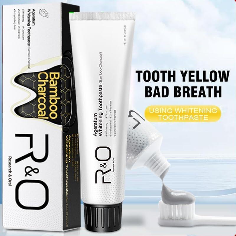 R&O Ageratum Whitening Toothpaste with Bamboo Charcoal, 3.53 oz - Great for Teeth Whitening, Removes Stubborn Stains, Long - Lasting Fresh Breath, Reduces Plaque, Promotes Oral Health Gentle Cleansing