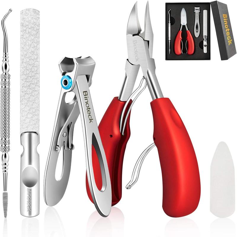 Nail Clippers for Thick Nails,Large Toenail Clippers for Ingrown Toenails or Thick Nails for Men,Women, Seniors,Adults. Professional Stainless Steel Toenail and Fingernail Clippers Set. (Red Silver) Manicure Nail Care Gift Handle Polish Smooth