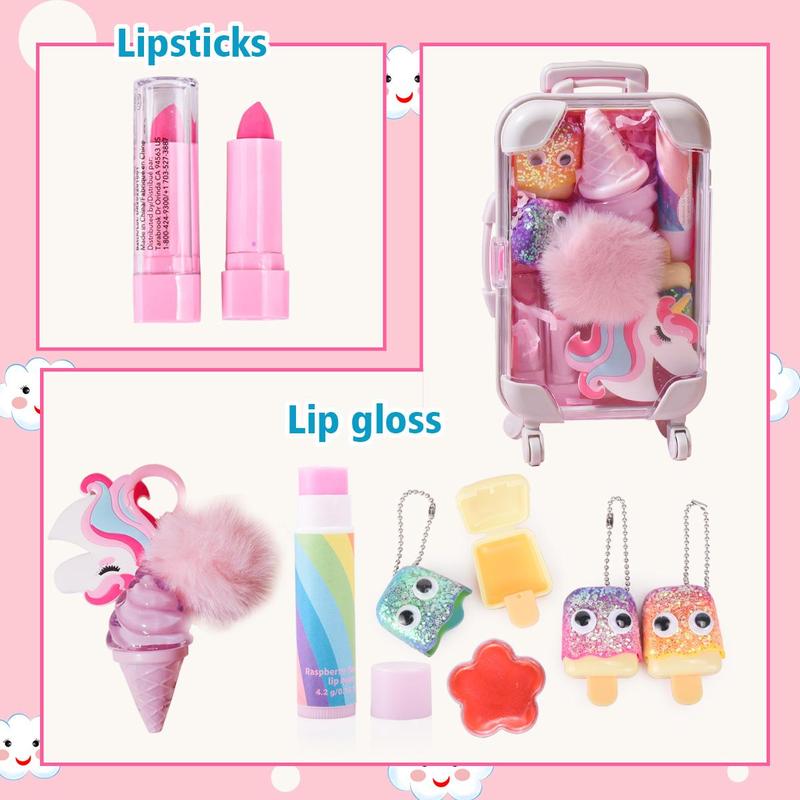 Unicorn Design Makeup Set, 1 Set Cute Moisturizing Lipstick & Lip Gloss & Makeup Accessories, Multi-functional Cosmetic Product for Party Use