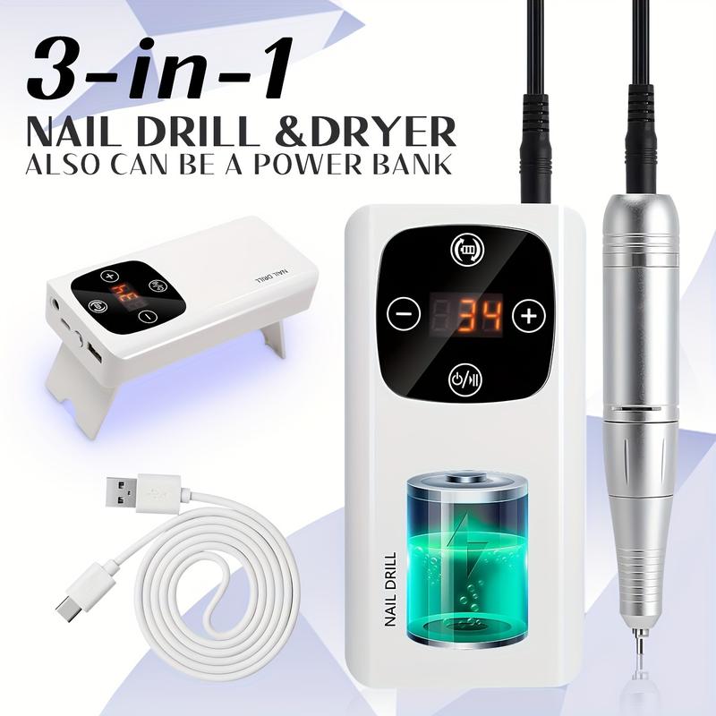 45000RPM Nail Drill Machine 3-in-1 Portable Nail Drill and Dryer Electric Professional Nail Lathe with UV LED Lamp Nail Salon