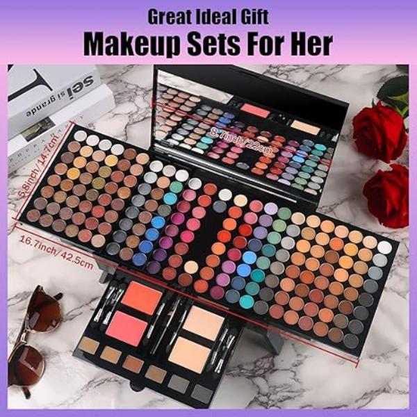 190-Color Makeup Kit: Eyeshadow, Blush, Concealer, Eyebrow Powder, Eyeliner, and Mirror. Perfect Gift