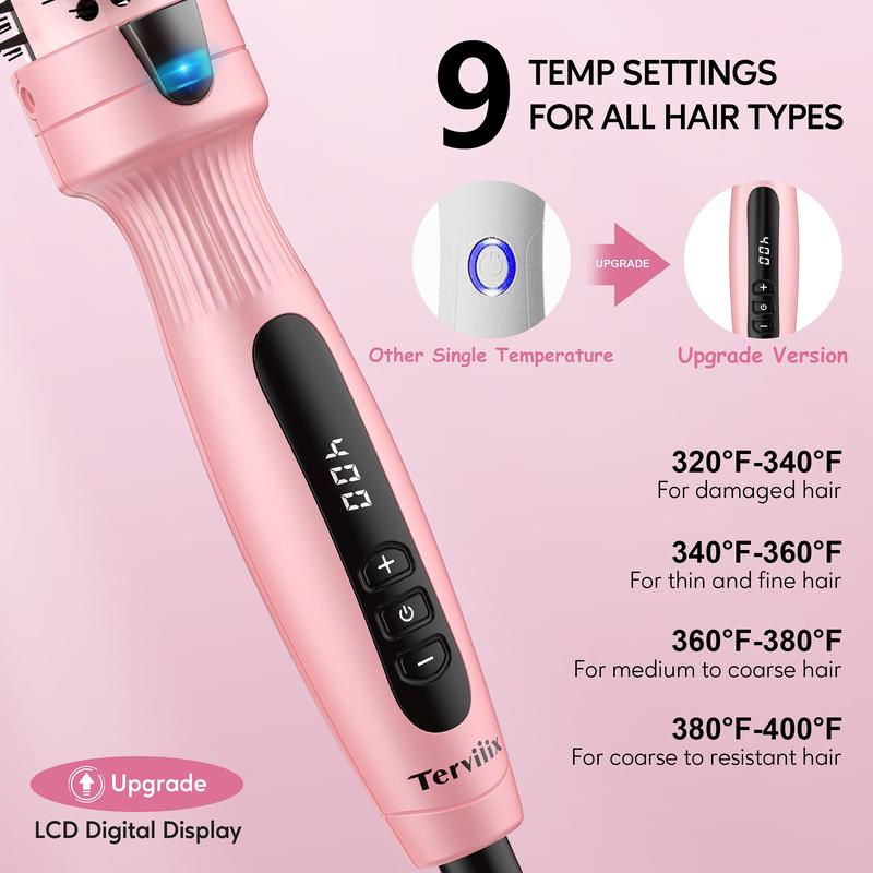 Terviiix Ionic Thermal Brush for Voluminous Style, Non-blowing Heated Round Brush with Adjustable Temp, Fast Heating with Dual MCH, Handle Comfort