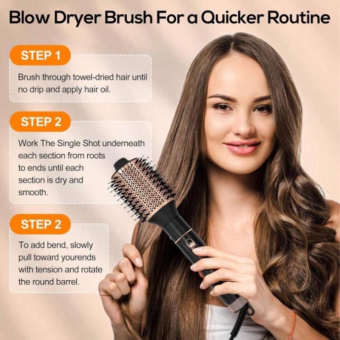 3-in-1 Hot air brush, removable, multiple temperature Settings, suitable for women with medium to long hair, black and blonde