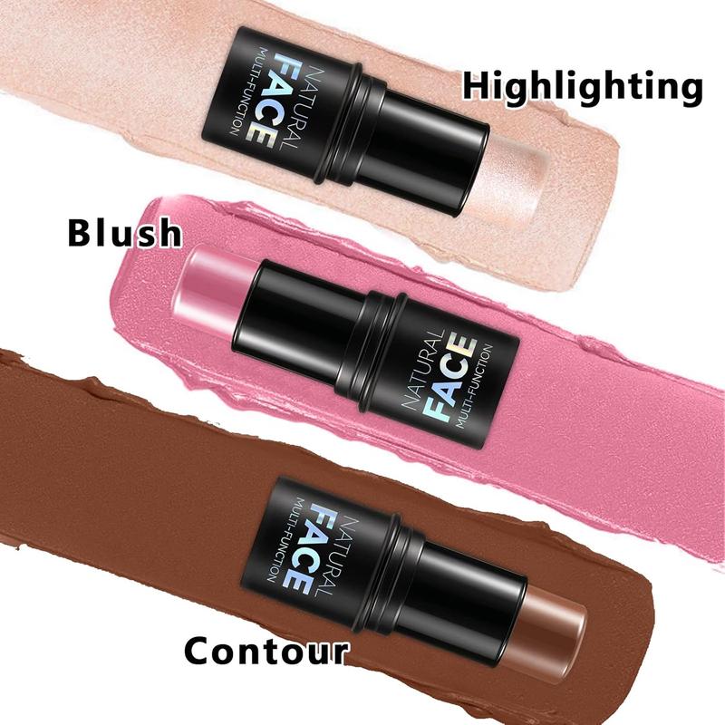 3Pcs Cream Contour Stick Makeup Kit, Shades with Highlighter Stick, Blush Stick and Bronzer Contour Stick for Scul the Cheeks, Long Lasting, Waterproof, Matte & Dewy Finish (LIGHT MEDIUM)