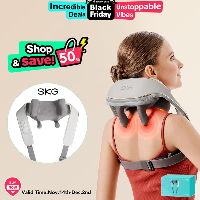 SKG H5 Shoulder and Neck Massager, Comfort 6D Cordless Shiatsu Neck and Shoulder Massager with Heat for Neck Back Shoulder Legs Electric Kneading Massage Use at Home Office Car Gifts for Men Women, Black Friday, Christmas Gift