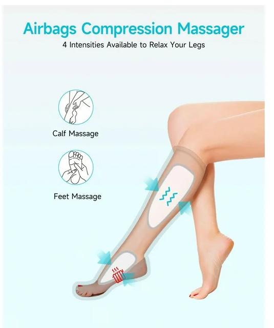 Leg Massager,Calf Foot Massager,Leg Air Compression Massager Boots for Circulation and Pain Relief,6 Modes 3 Intensities 2 Heating Levels 30 Mins Auto-off 2 Extensions