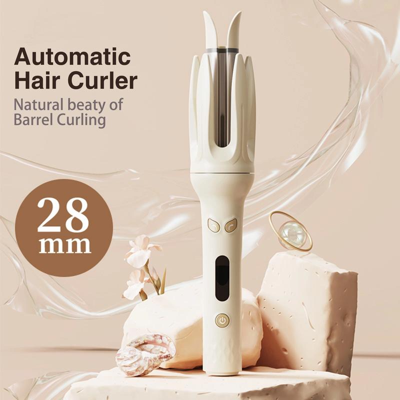 Spin and Curl, Automatic Hair Curling Iron for Healthy & Shiny, Effortless Curls & Waves, 28mm Barrel Hair Curler with 4 Temperature-adjusting Mode, Preset Temperature Settings For Each Hair Texture, Auto Power off When Stuck or Tangle