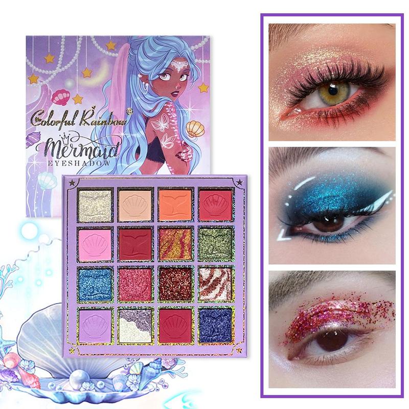 16 Color Mermaid Eyeshadow Palette, Shimmering Eyeshadow Palette, Colorful Eye Makeup Palette, Eye Shadow Makeup Products for All Styles and Occasions