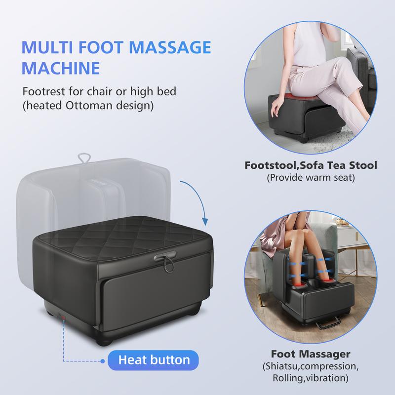 COMFIER 2 in 1 Foot Massager Machine & Ottoman Rest,Shiatsu Foot and Calf Massager with Heat,Kneading,Vibration,Massagers for Feet,Ankle,Leg