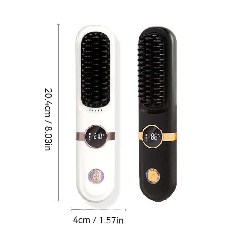 USB Rechargeable Wireless Hair Straightening Comb, 1 Set 4-speed Temperature Control Hair Straightener, Portable Styling Comb for Home & Travel