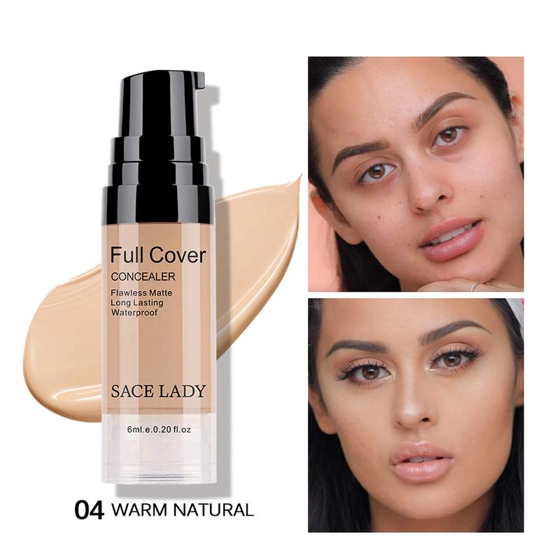 Waterproof  Coverage Concealer Makeup Kit with Primer Sponge - Matte Liquid Foundation for Face, Eye, and Acne Scar Cover