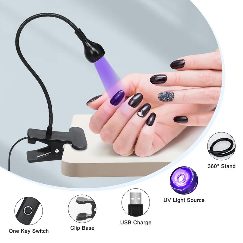 UV Light Gooseneck UV Lamp for Nails 365+395nm 3w Black Light LED UV Nail Lamp with Clamp for Gel Nails Ultraviolet Curing UV Nail Lamp 5v USB Input UV Light with 4 Levels Dimming, Nail Art Tool for Home & Salon Use