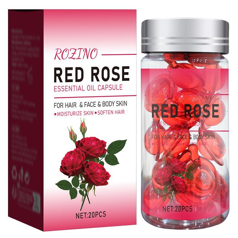 Rose Essential Oil Capsules, 20pcs box Moisturizing & Non-greasy Essential Oil for Hair Care & Skin Care, Leaving Hair Smooth and Lightweight, Skin Moisturized and Radiant