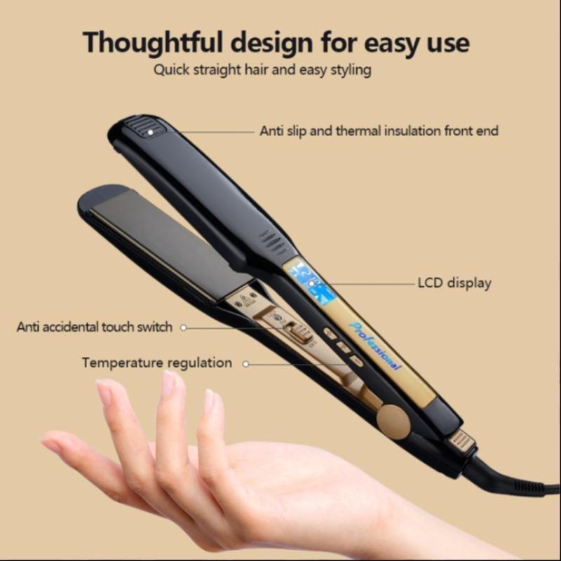 Professional Hair Straightening Flat Iron, Adjustable Temperature Dual Voltage Instant Heat Up Hair Straightener, LCD Digital Display Straightening Iron