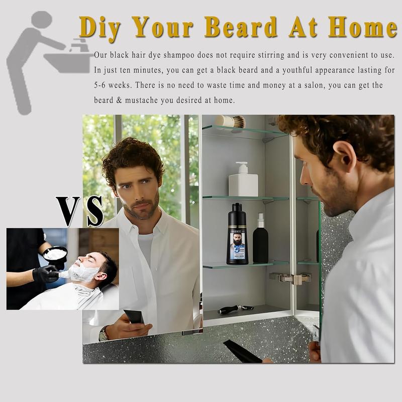 Men’s Beard Dye for Men Black in 5 Minutes & Long-Lasting Black Hair Dye for Gray Hair Coverage, Root Touch Up, Natural Beard Coloring Dye Shampoo, Simpler Hair Color for Men Beard & Mustache