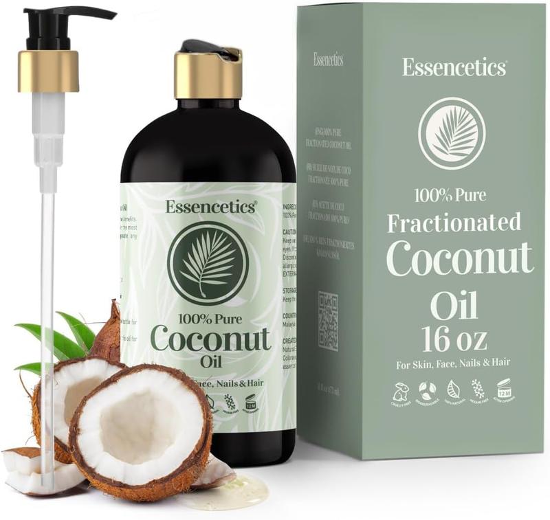 Essencetics - Fractionated Coconut Oil 16 oz - 100% Pure & Natural Liquid Coconut Oil for Skin, Body, Face, & Hair