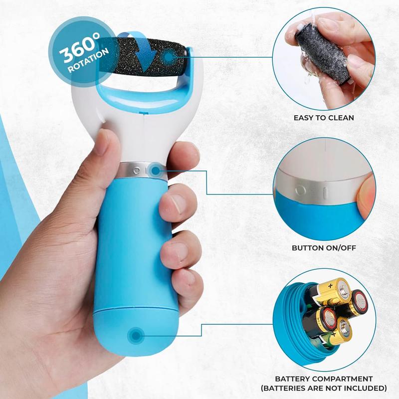 Electric Callus Remover for Feet - Pedicure Tool with 360° Rotating Removable Roller, Handheld Design for Easy Use, Wet & Dry Cracked Heel Care - Battery Operated Foot File and Dead Skin Remover