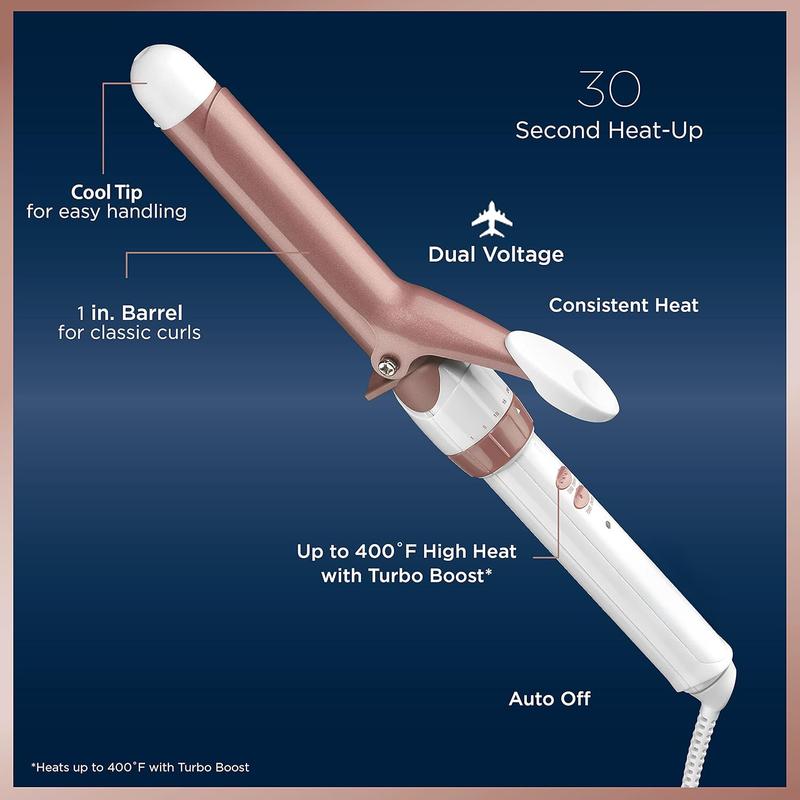 Double Ceramic 1-Inch Curling Iron, 1-inch barrel produces classic curls – for use on short, medium, and long hair