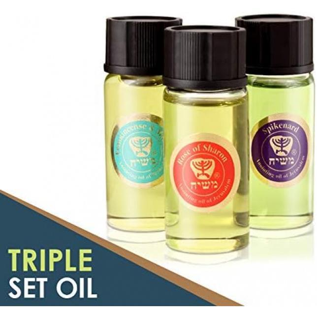 Anointing Oil from Israel - Set of 3 Anointing Oil from Jerusalem - Rose of Sharon, Myrrh and Frankincense, Spikenard Biblical Oils | Total Amount 1oz Anointing Oil Made in Israel by HalleluYAH