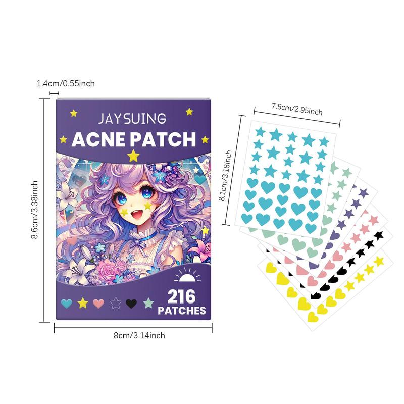 Acne Patches, 216pcs box Colorful Star & Heart Shaped Hydrocolloid Acne Cover Patches, Gentle Skin Care Products for Women & Men