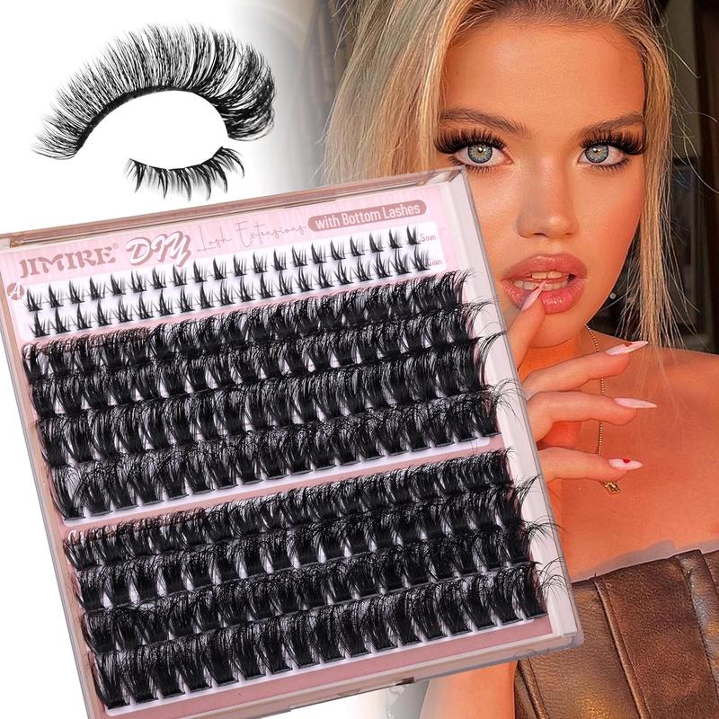 Fluffy Lash Clusters with Bottom Lashes Individual Lashes Thick Mink Cluster Eyelash Extensions Wispy Cluster Lashes with Lower Eyelash Clusters 80D+100D 10-18MM DIY D Curl Lash Extensions