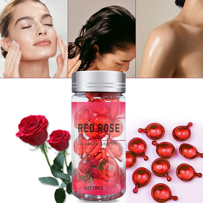 Rose Essential Oil Capsules, 20pcs box Moisturizing & Non-greasy Essential Oil for Hair Care & Skin Care, Leaving Hair Smooth and Lightweight, Skin Moisturized and Radiant