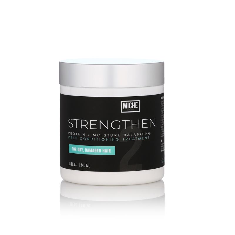 STRENGTHEN Protein + Moisture Balancing Deep Conditioner 8 fl oz | Strengthen damaged hair strands | Colored treated or Straight hair - Miche Beauty