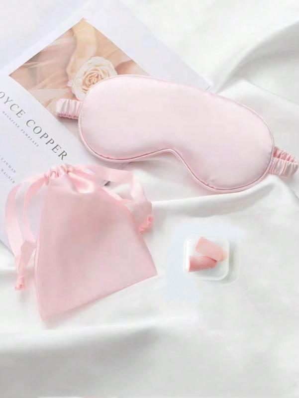 3pcs Set Double-Sided Silk-Like Sleep Eye Mask With Earplugs for Bedroom, Travel, Office, School - 100% Polyester